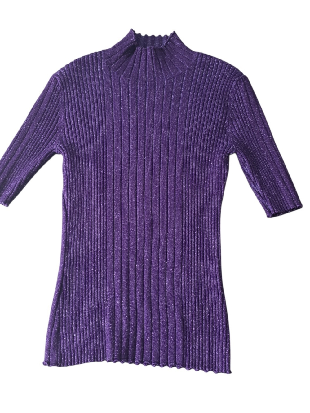 ​Apostrophe Petite Purple Metallic Shimmer Ribbed Mock Neck Top M